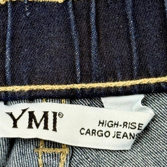 YMI Women's High-Rise Wide Leg Mid Rise Stretch Blue Cargo Jeans Size Small NWT - Picture 6 of 11